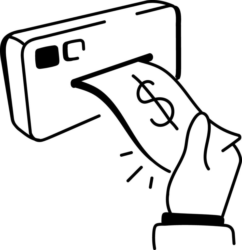 A doodle icon of cash withdrawal vector