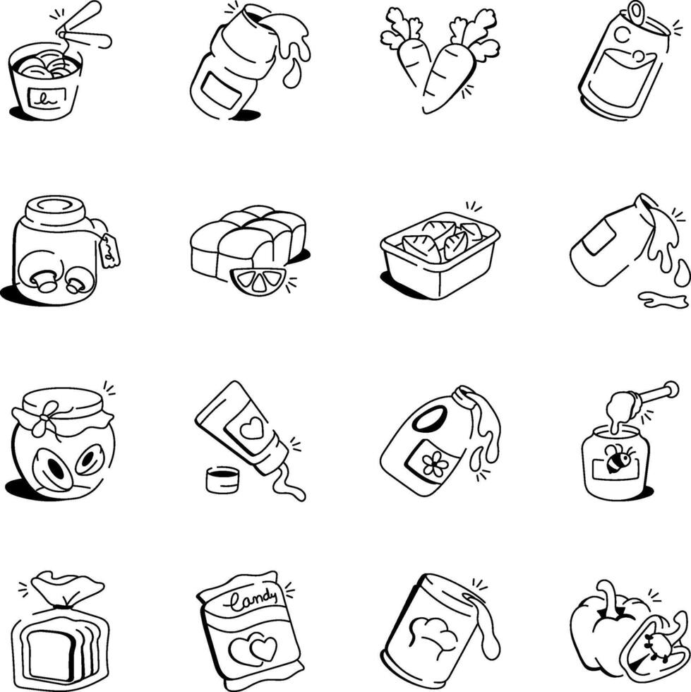 Hand Drawn Icons of Grocery Items vector