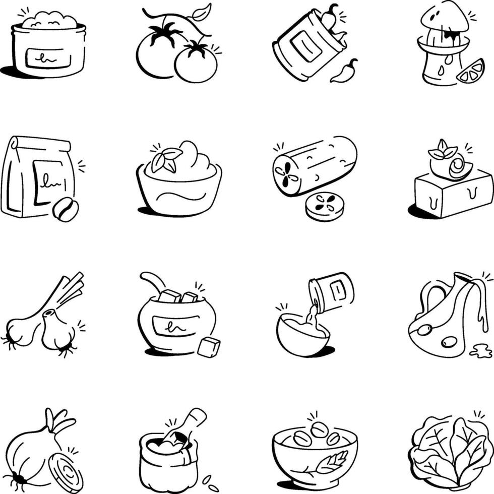 Collection of Ingredients Doodle Style Icons vector