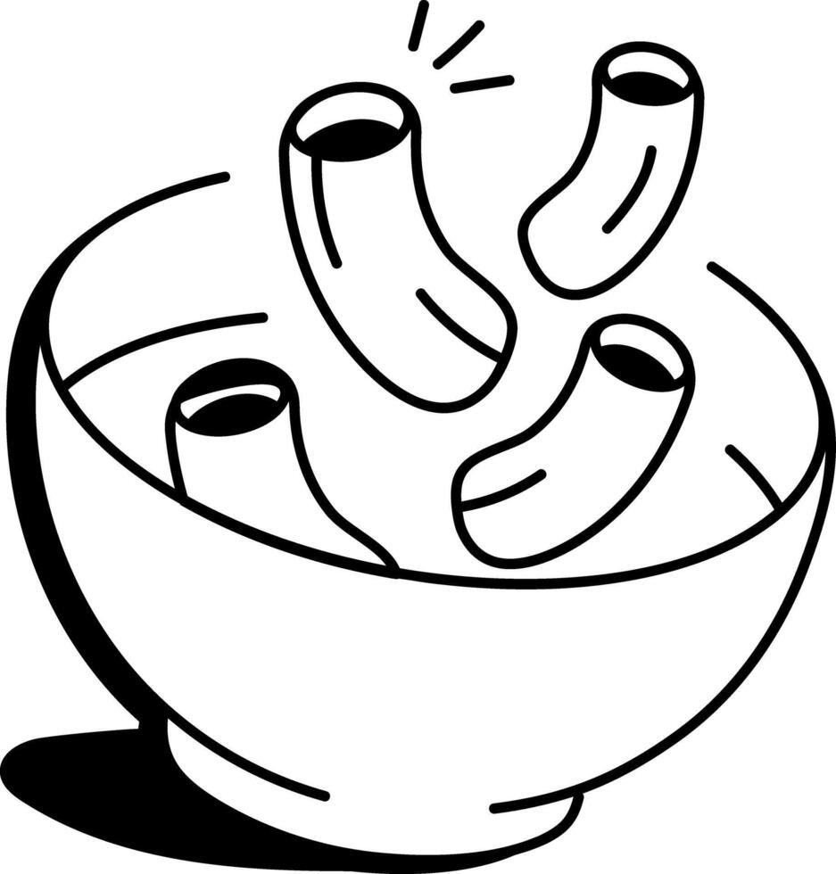 A playful doodle icon of macaroni in a bowl vector