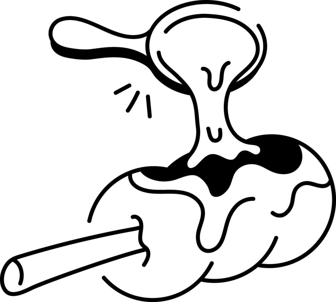 A doodle icon of caramel topping being poured onto a treat vector