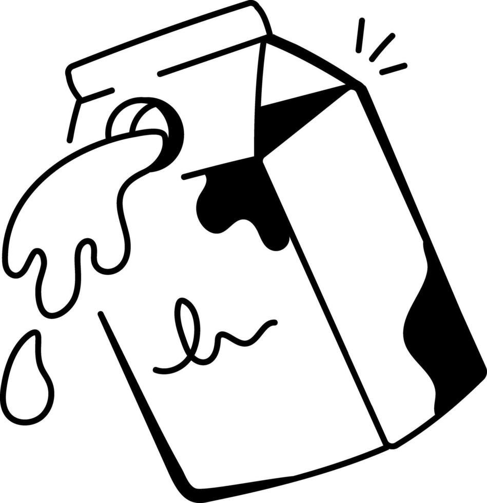 A doodle icon of a milk carton with milk pouring out vector