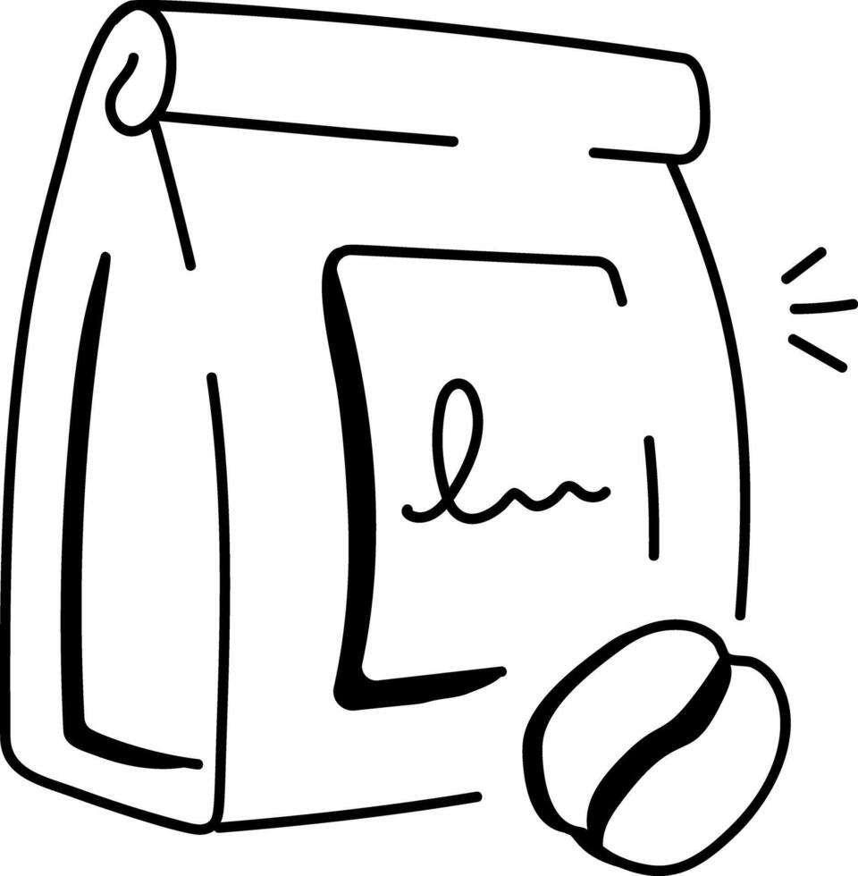 A doodle icon of a coffee bag with a coffee bean vector
