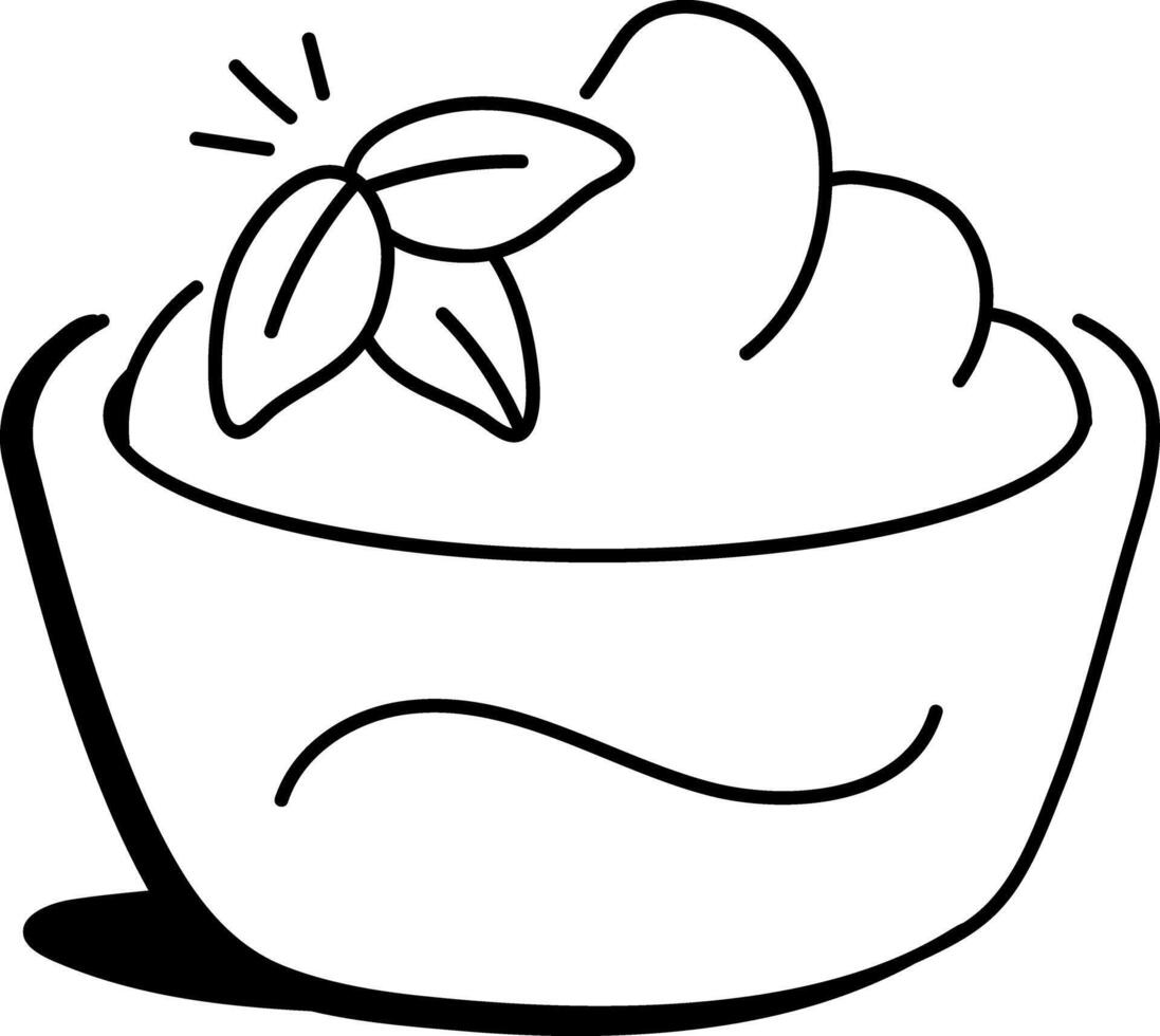 A doodle icon of a bowl of mayonnaise with a sprig of parsley on top vector