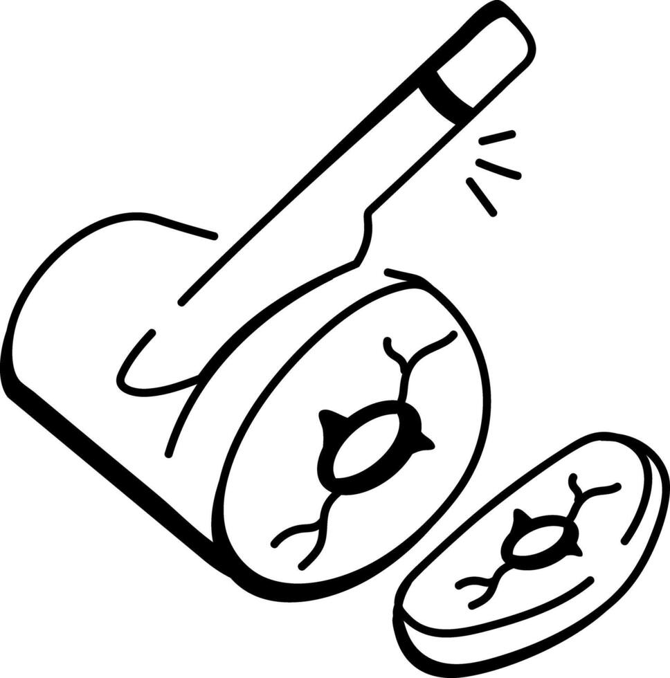 A doodle style icon of meat cutting with a knife vector
