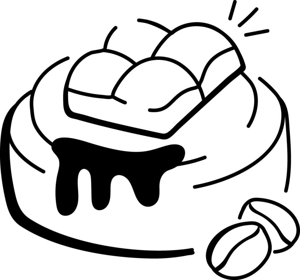Doodle icon of a chocolate cake with chocolateand coffee beans vector