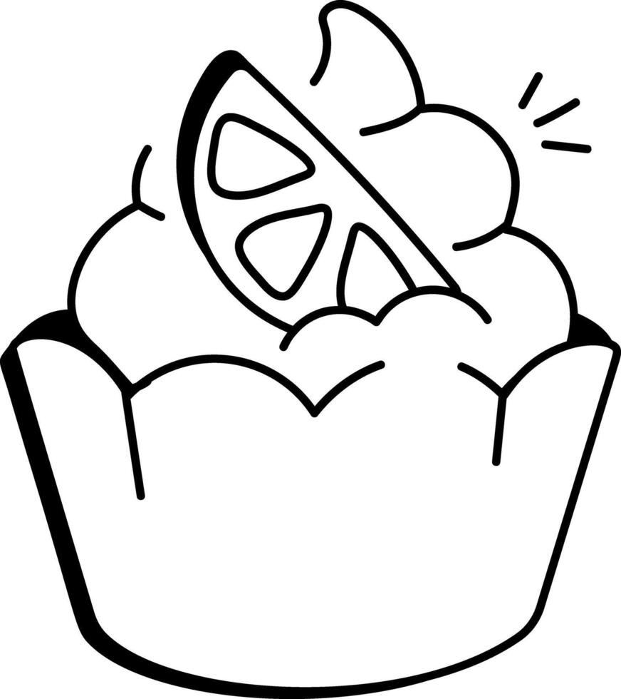 Doodle icon of a lemon cupcake with a lemon slice vector