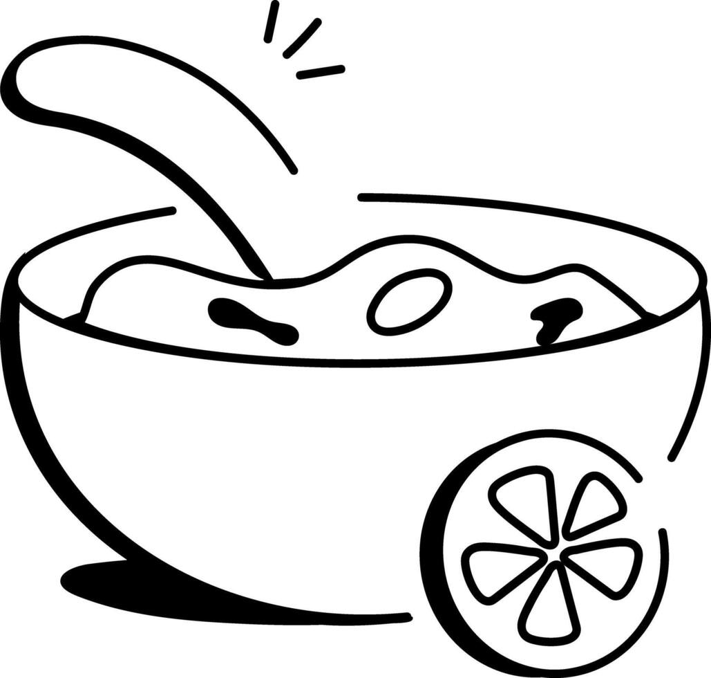 Tomato soup in a bowl, doodle style icon vector