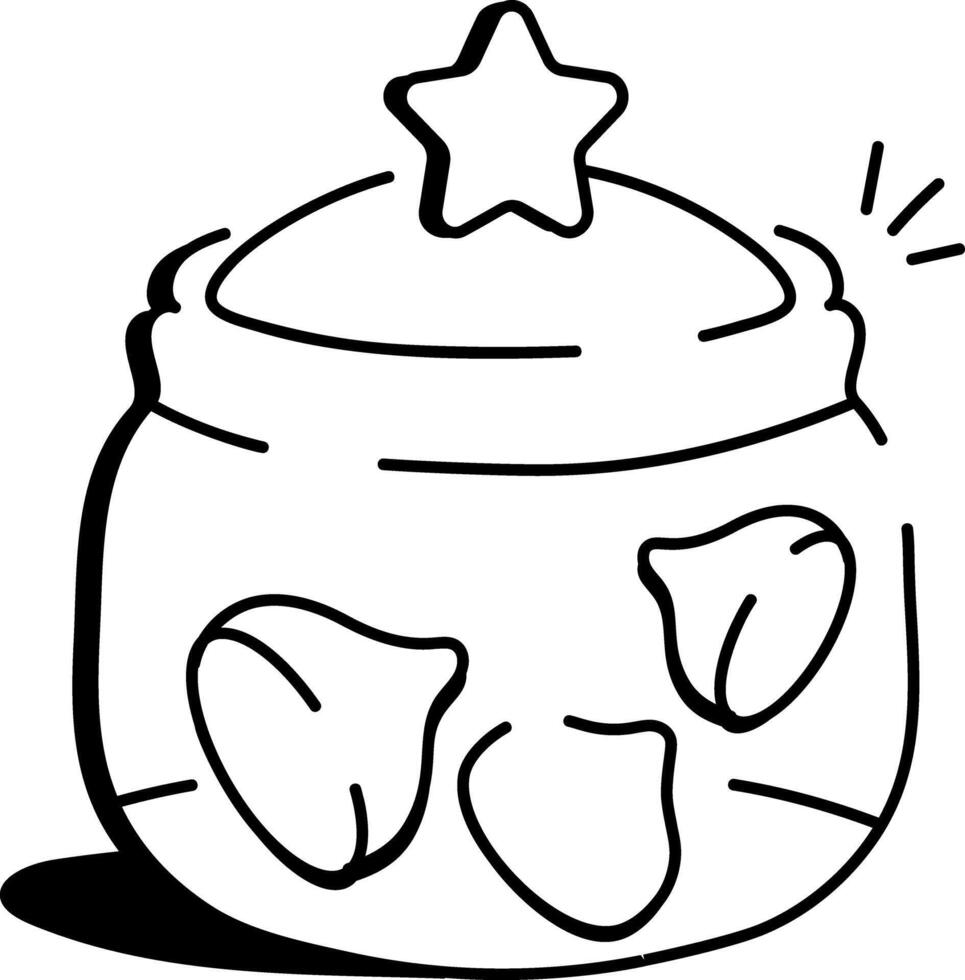 Chocolate chips in a jar, drawing style icon vector
