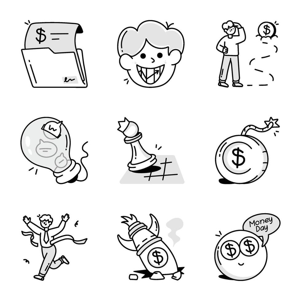 Pack of Business Doodle Icons vector