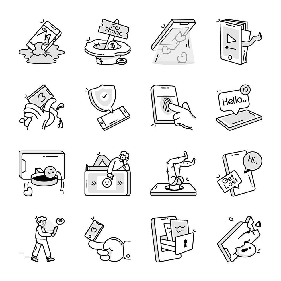 Set of Phone Technology Doodle Icons vector