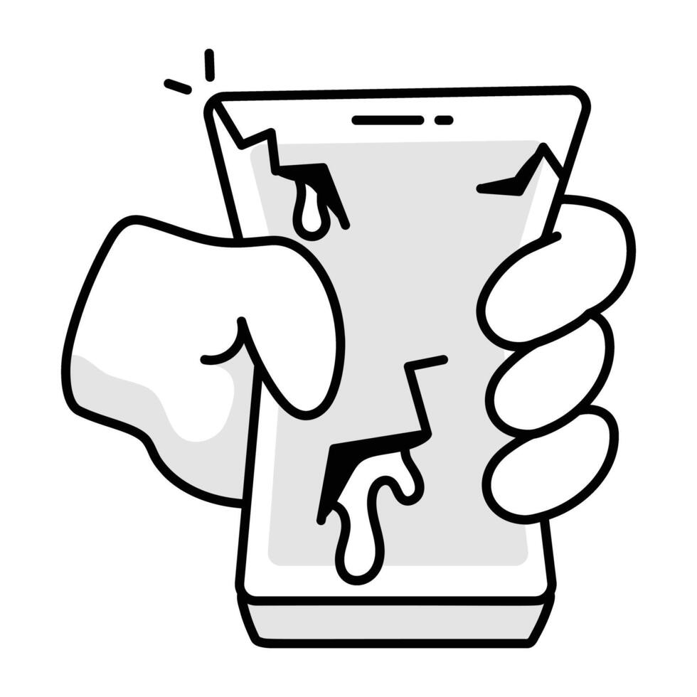 Hand drawn style icon of mobile damage vector