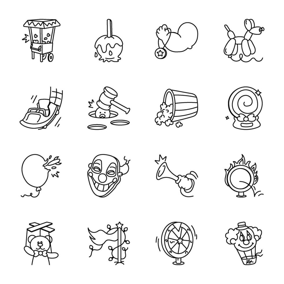WebSet of Doodle Style Funfair Icons vector