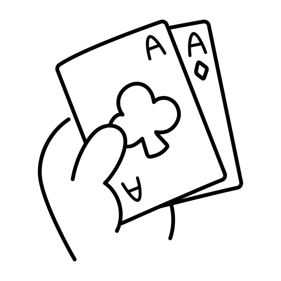 Poker card in hand, hand drawn icon vector