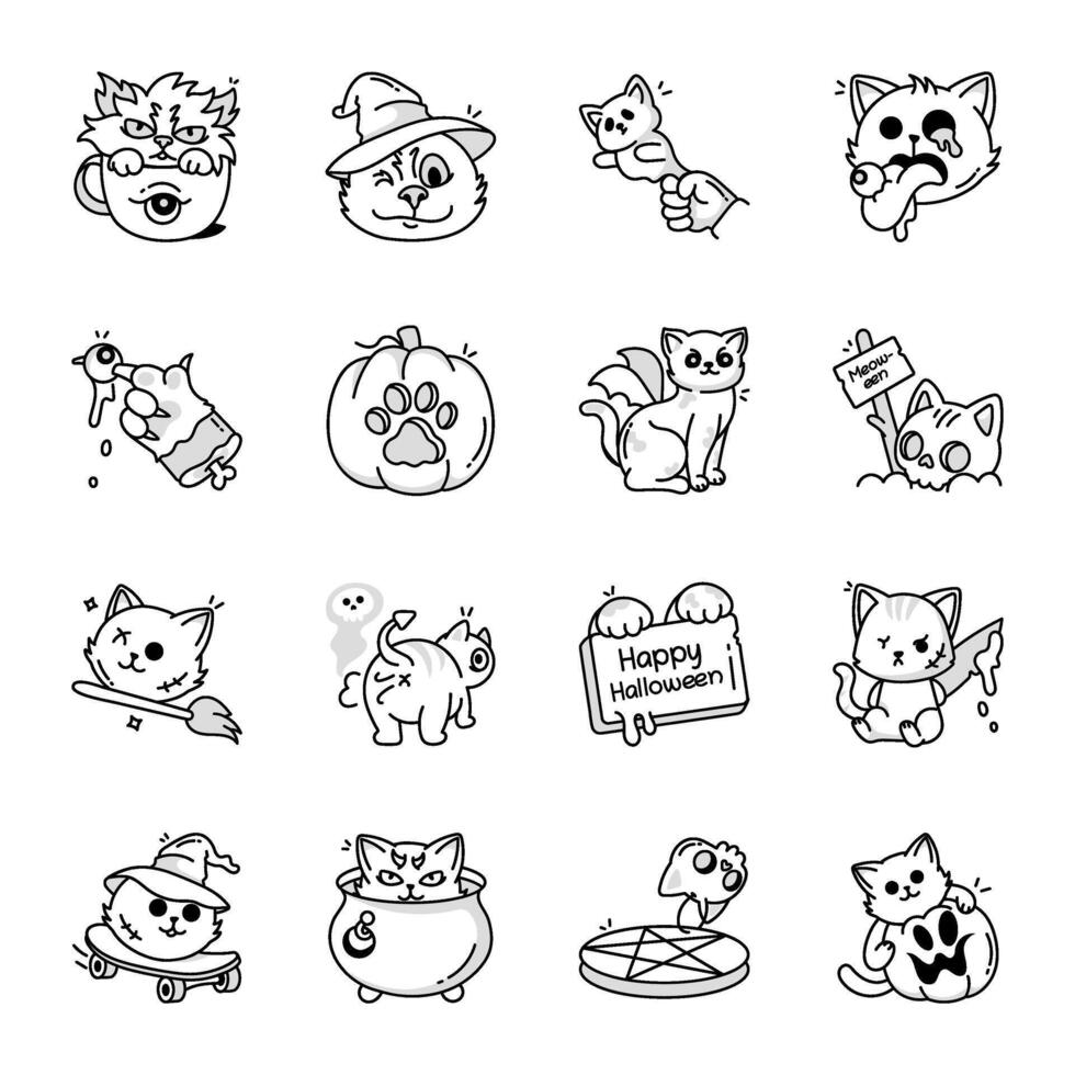 Collection of Ghost Cat Doodles vector