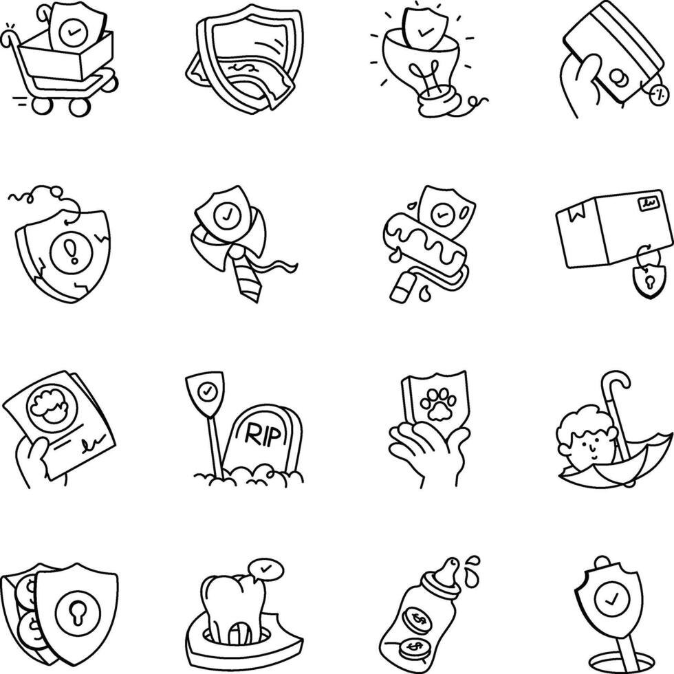 Bundle of Doodle Style Assurance Icons vector