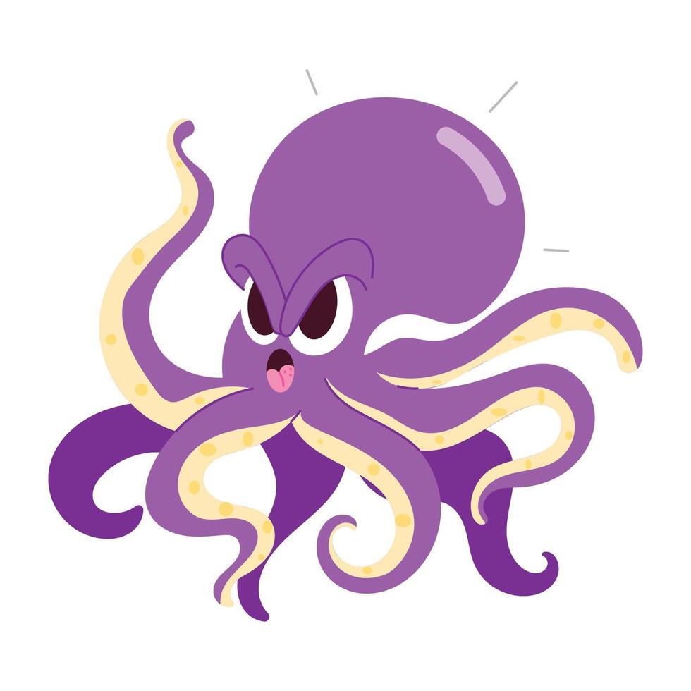 Comic style sticker of angry octopus vector