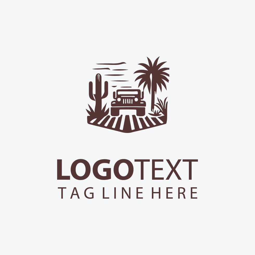 jeep between cactus and date tree logo vector