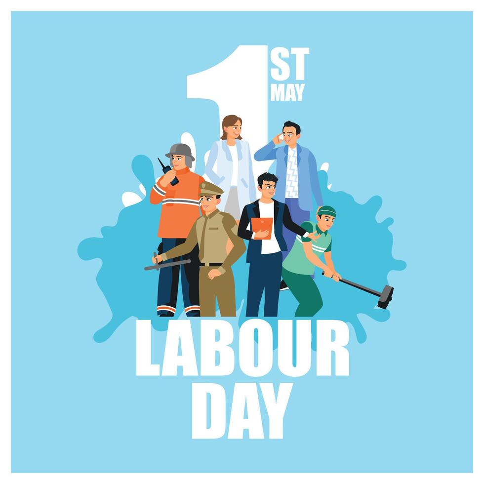 A group of people with various professions gathered together. Celebrating International Labor Day. Labor Day concept. Flat illustration. vector