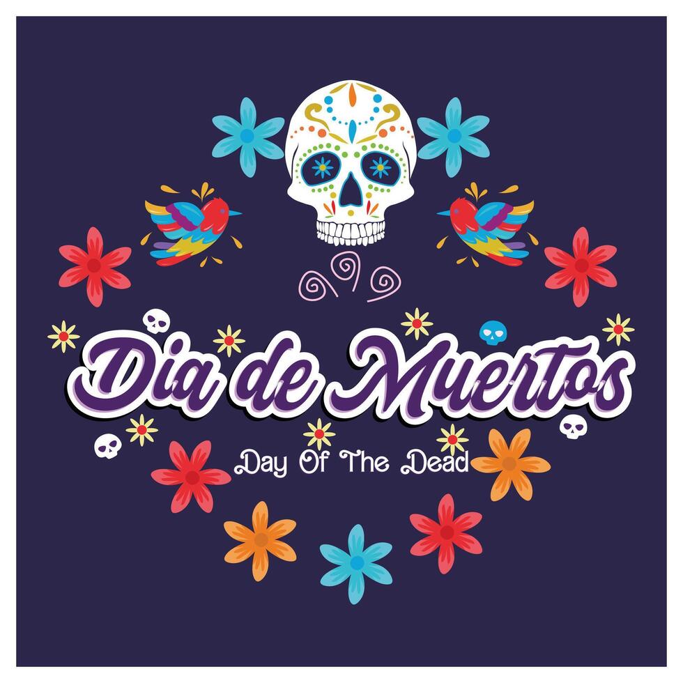 Dia de los Muertos with skulls and flowers. Day of the Dead celebration in Mexico with colorful flowers. Day of the Dead concept. Flat illustration. vector