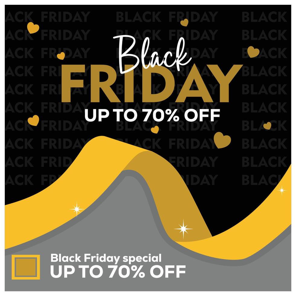 Gold ribbon for Black Friday. Black background with a heart symbol. Black Friday sale concept. Flat illustration. vector