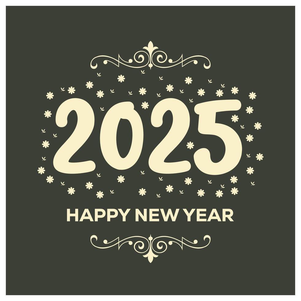 Happy New Year 2025. Gold text on a black background. Happy New Year 2025 concept. Flat illustration. vector