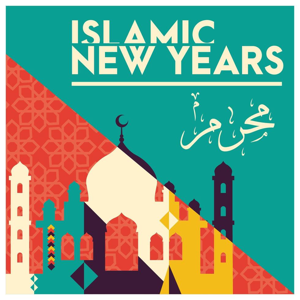 Islamic New Year in geometric style. Elegant greeting card. Islamic New Year concept. Flat illustration. vector