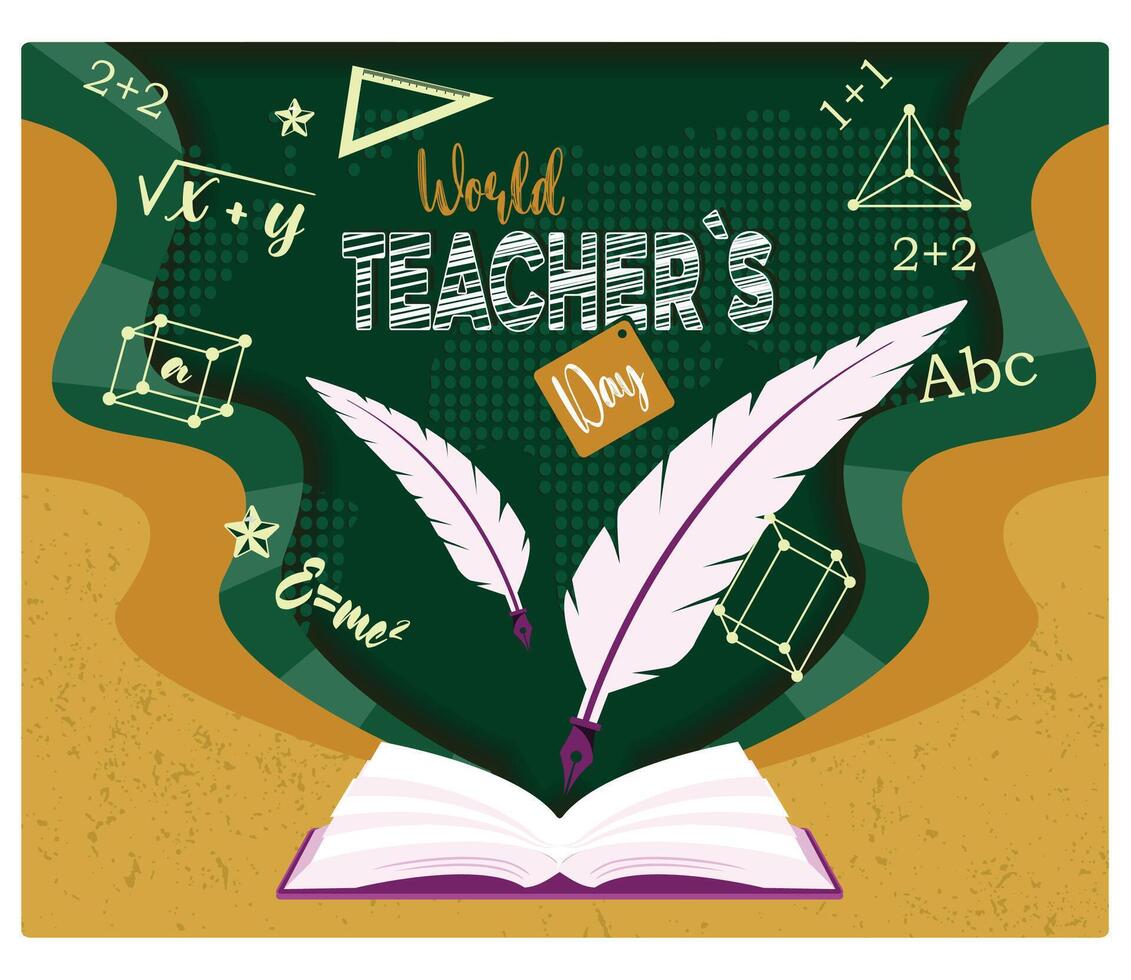 World Teachers Day. Angled ruler with mathematical formulas. Teacher's day concept. Flat illustration. vector
