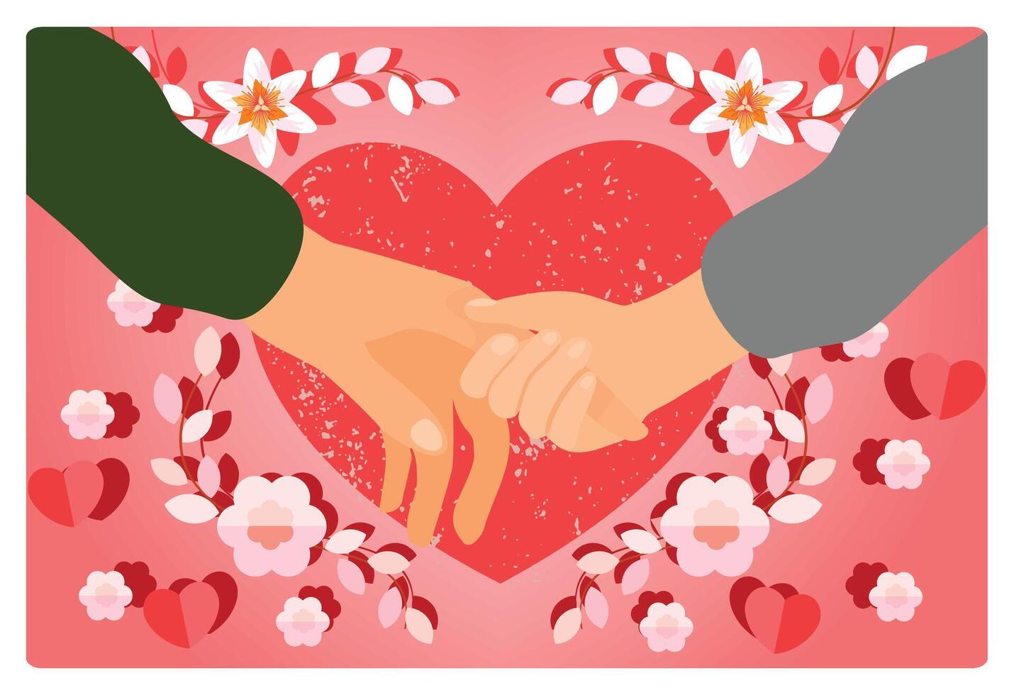 The child's hand is holding the mother's hand on heart shape background. Expression of child's love for mother. Mother's Day concept. Flat illustration. vector