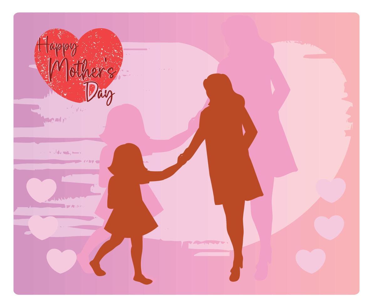 Silhouette of a mother holding her daughter's hand. An expression of a mother's love for her child. Mother's Day concept. Flat illustration. vector