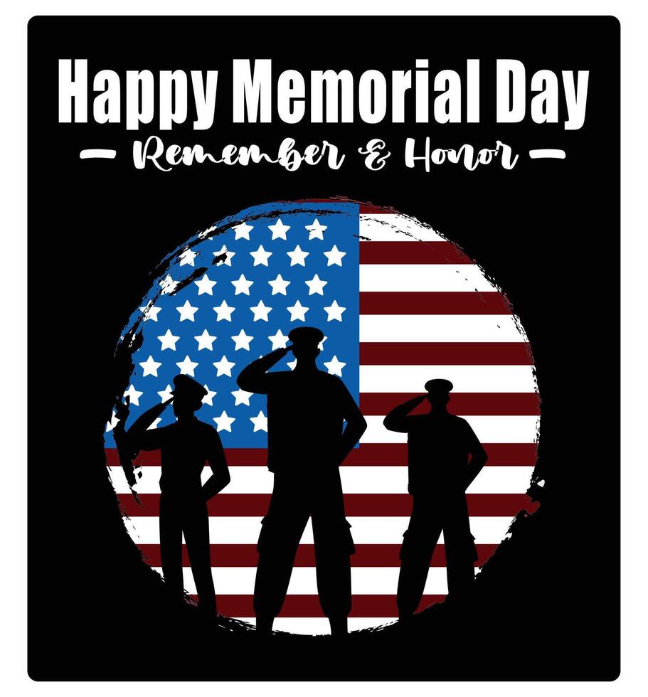 Silhouette of a soldier with an American flag. Memorial Day in America. Memorial Day concept. Flat illustration. vector