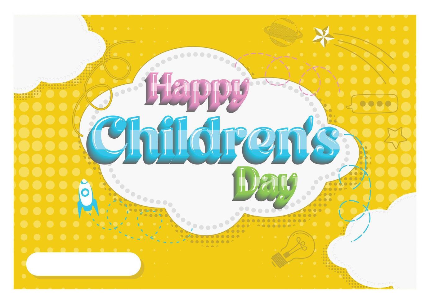 A colorful celebration of Children's Day. Imaginative world with a yellow background and white clouds. Children's Day concept. Flat illustration. vector