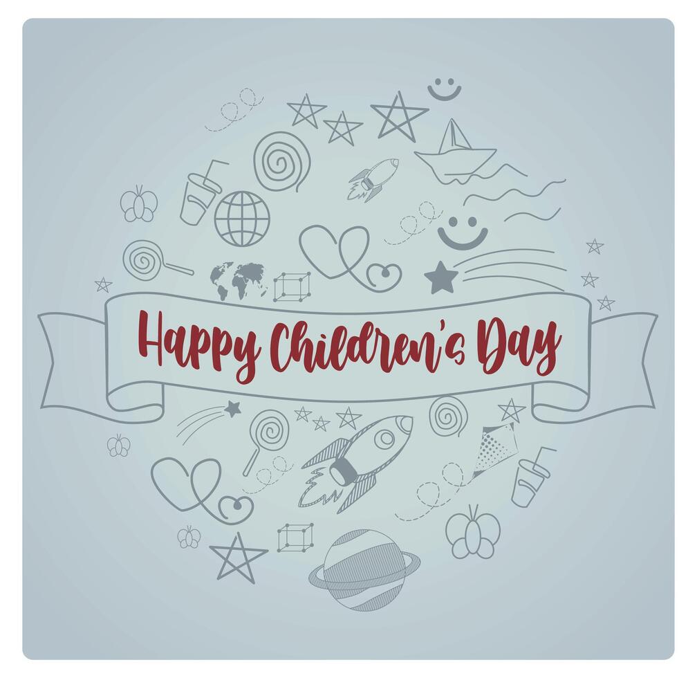 Children's Day celebration with cute doodles. A happy and imaginative childhood. Children's Day concept. Flat illustration. vector