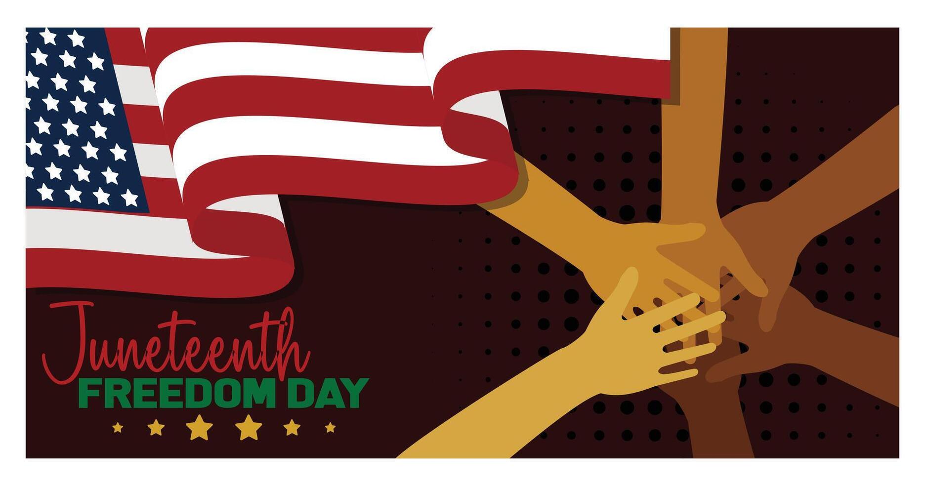 Hands of varying skin interlocked. Abolition of slavery in America. Juneteenth concept. Flat illustration. vector