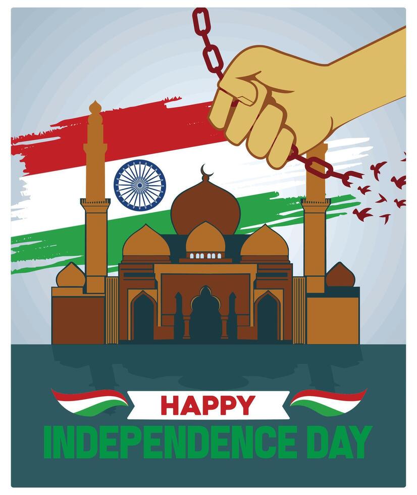 Famous monuments of India. Commemorating India's Independence Day, August 15. Independence Day India concept. Flat illustration. vector