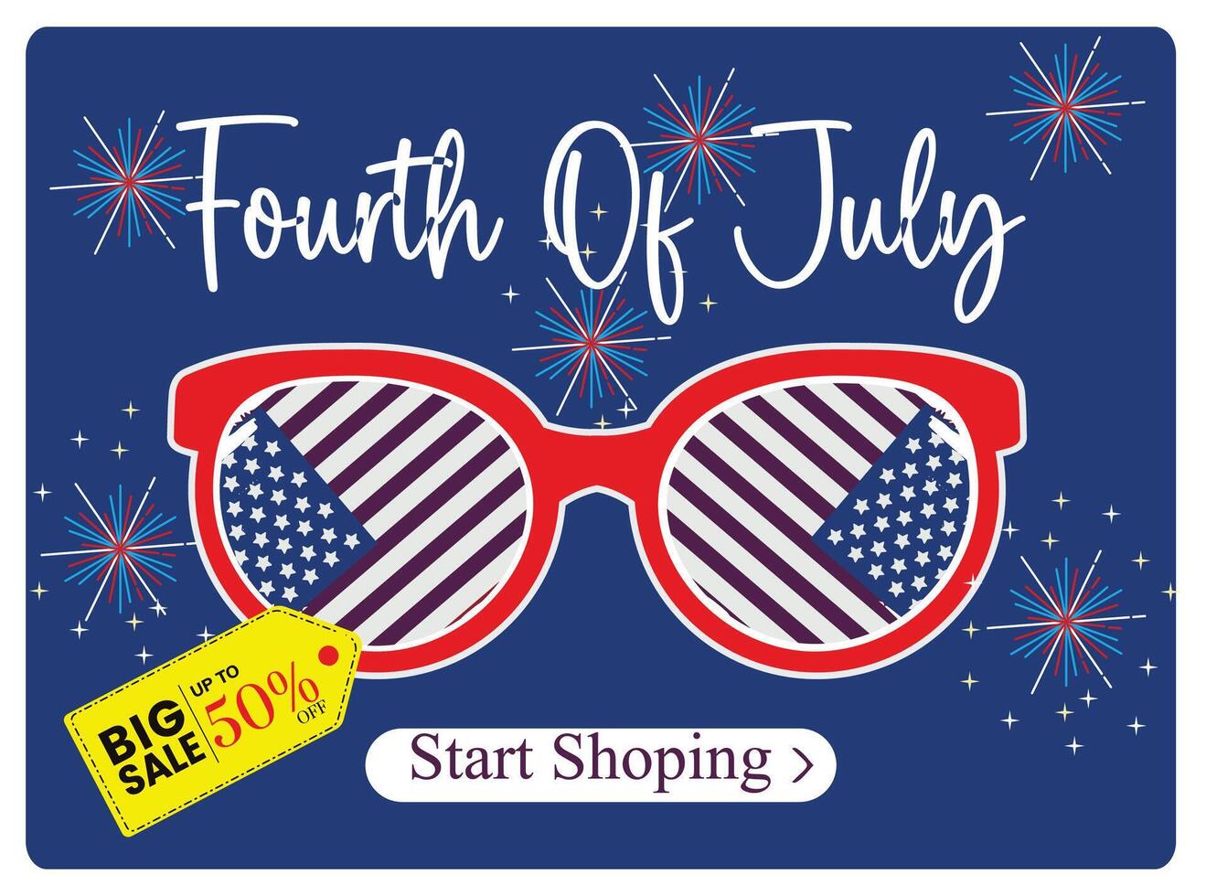 Sales promotion advertisement on Independence Day. Glasses with American flag. Independence Day USA concept. Flat illustration. vector