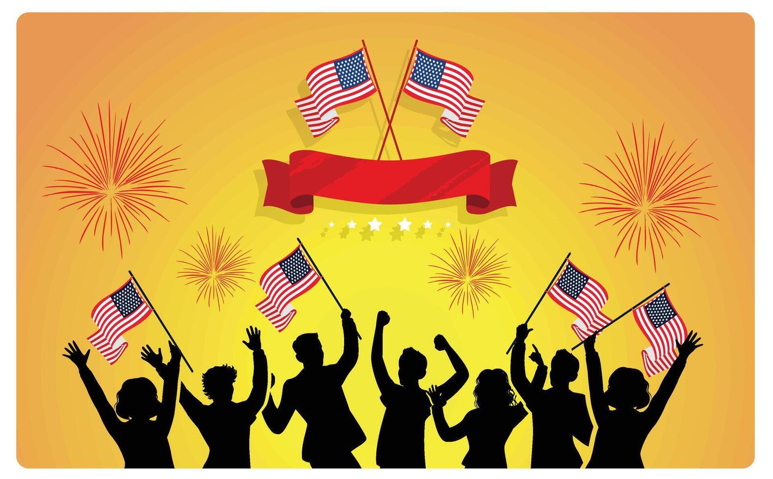 Silhouette of the person holding an American flag. American Independence Day celebration. Independence Day USA concept. Flat illustration. vector