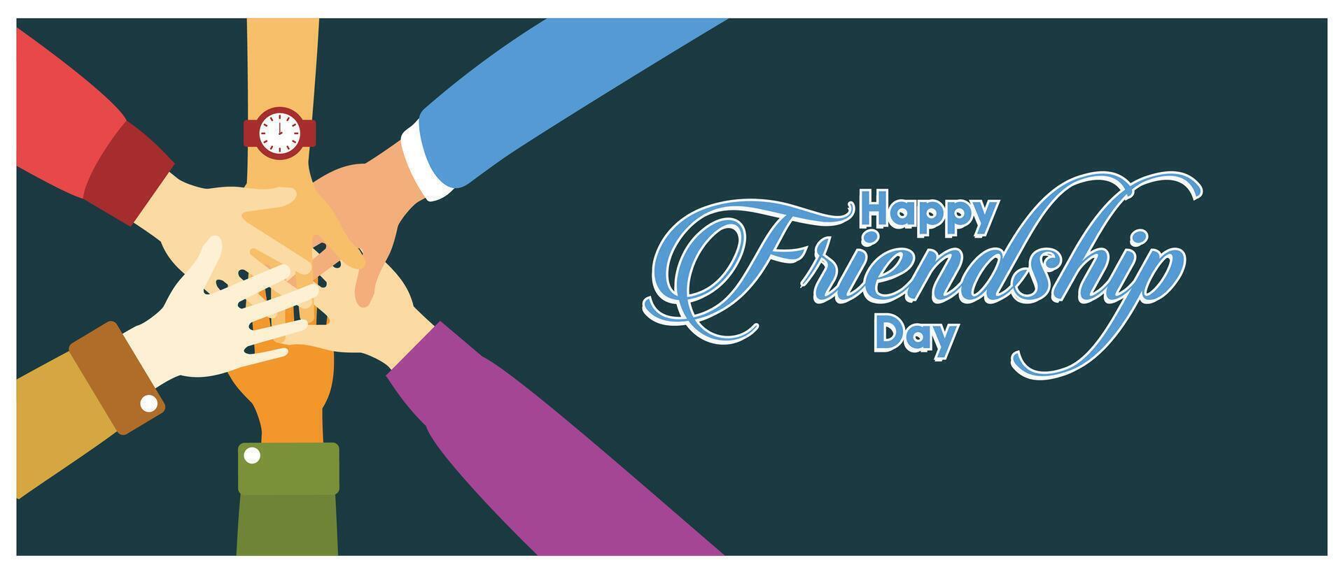 Friends holding hands in a circle. A group of friends who support each other. Friendship Day concept. Flat illustration. vector