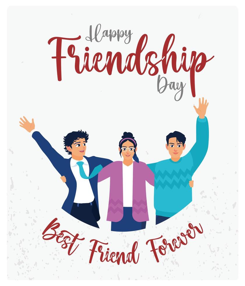 A group of young people hugging each other. Have fun together. Friendship Day concept. Flat illustration. vector