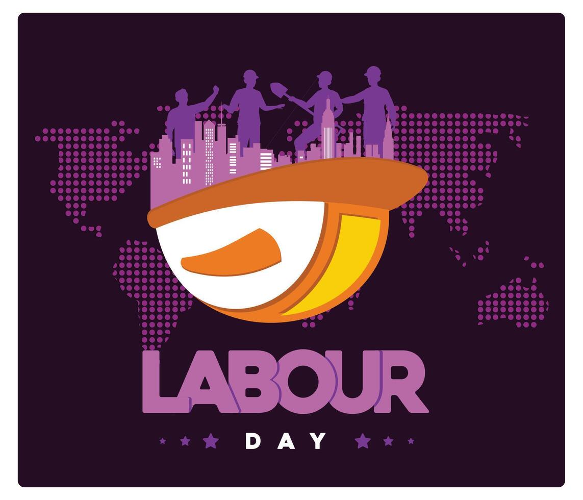 Group of workers and safety helmets. Commemorating International Labor Day. Labor Day concept. Flat illustration. vector