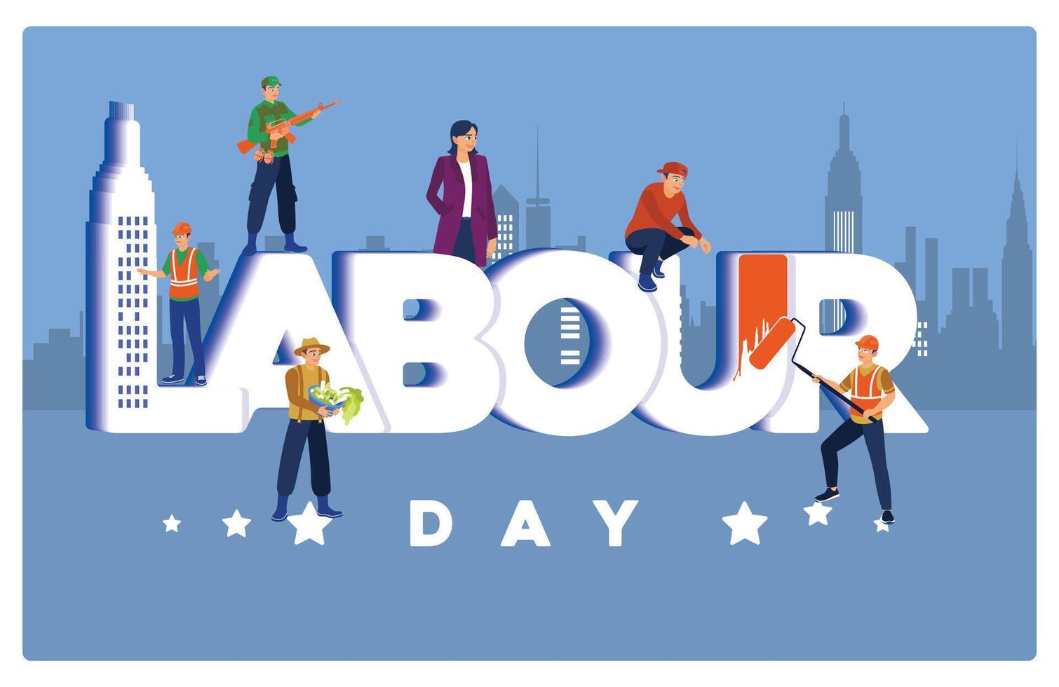 A group of people with different jobs. Celebrating Labor Day with a silhouette background. Labor Day concept. Flat illustration. vector