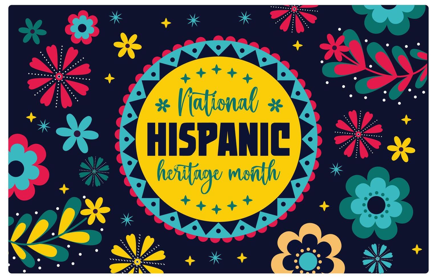 National Hispanic Heritage Month festival with tropical floral patterns. Historical and cultural background of the American people. Hispanic Heritage Month concept. Flat illustration. vector