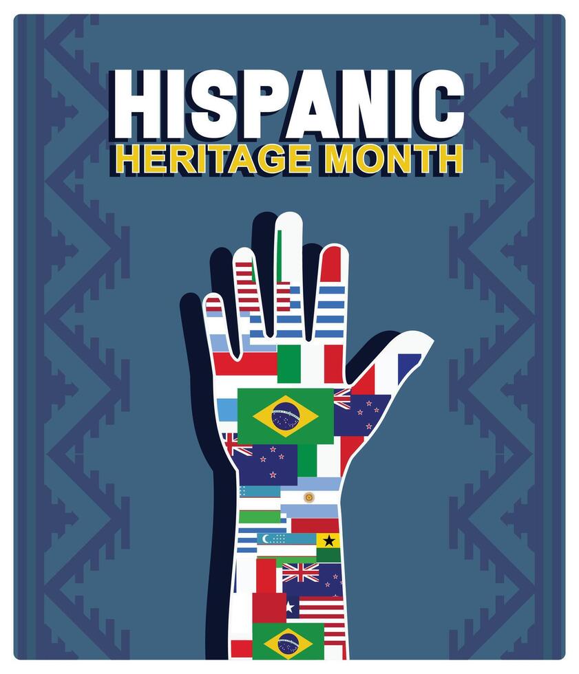 Silhouette of hands with various American flags. Cultural and ethnic diversity in America. Hispanic Heritage Month concept. Flat illustration. vector