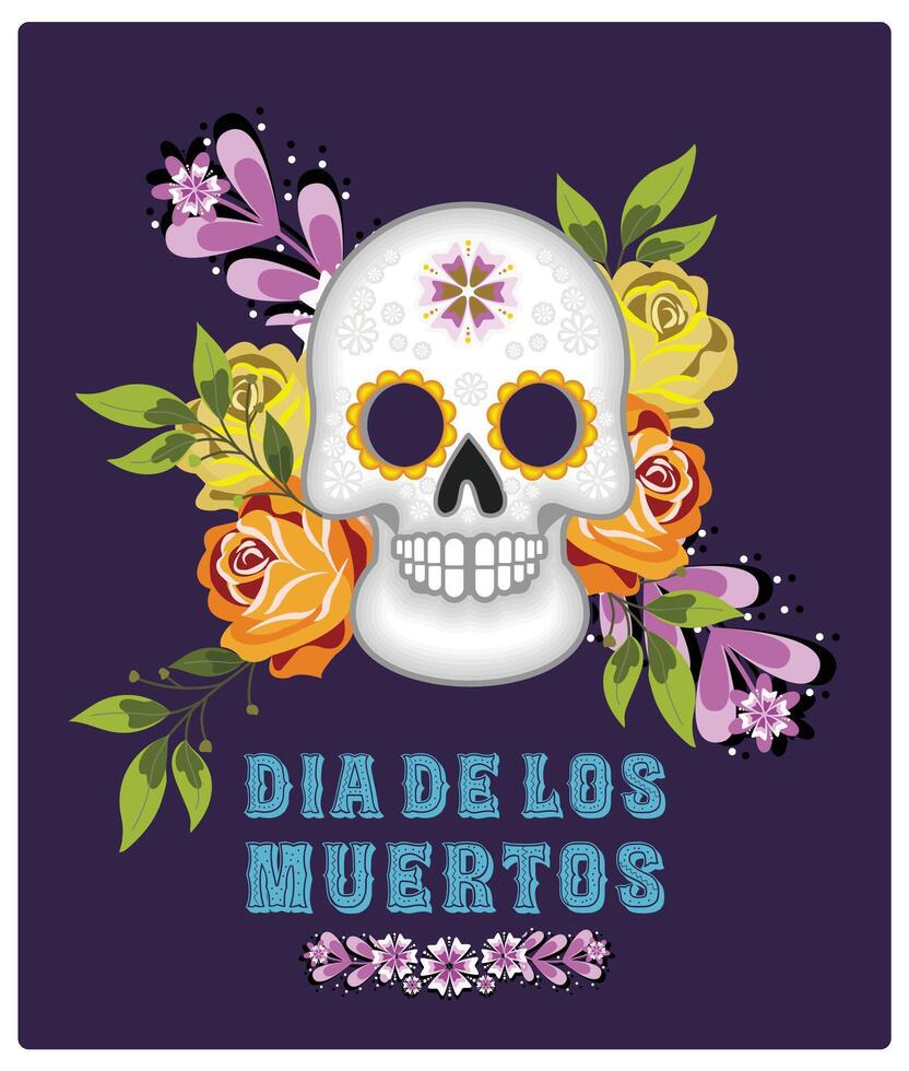 Painted sugar skull with floral wreath. Day of the Dead festival in Mexico. Day Of The Dead concept. Flat illustration. vector