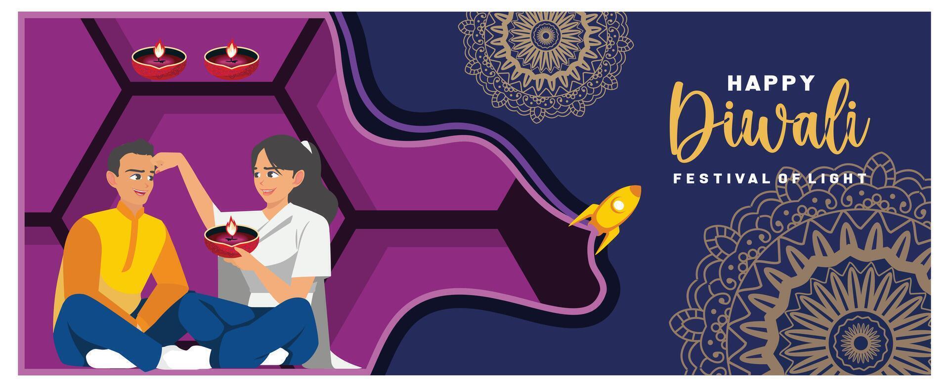 Indian people celebrate the Diwali festival. Traditional festival in India. Diwali Festival concept. Flat illustration. vector
