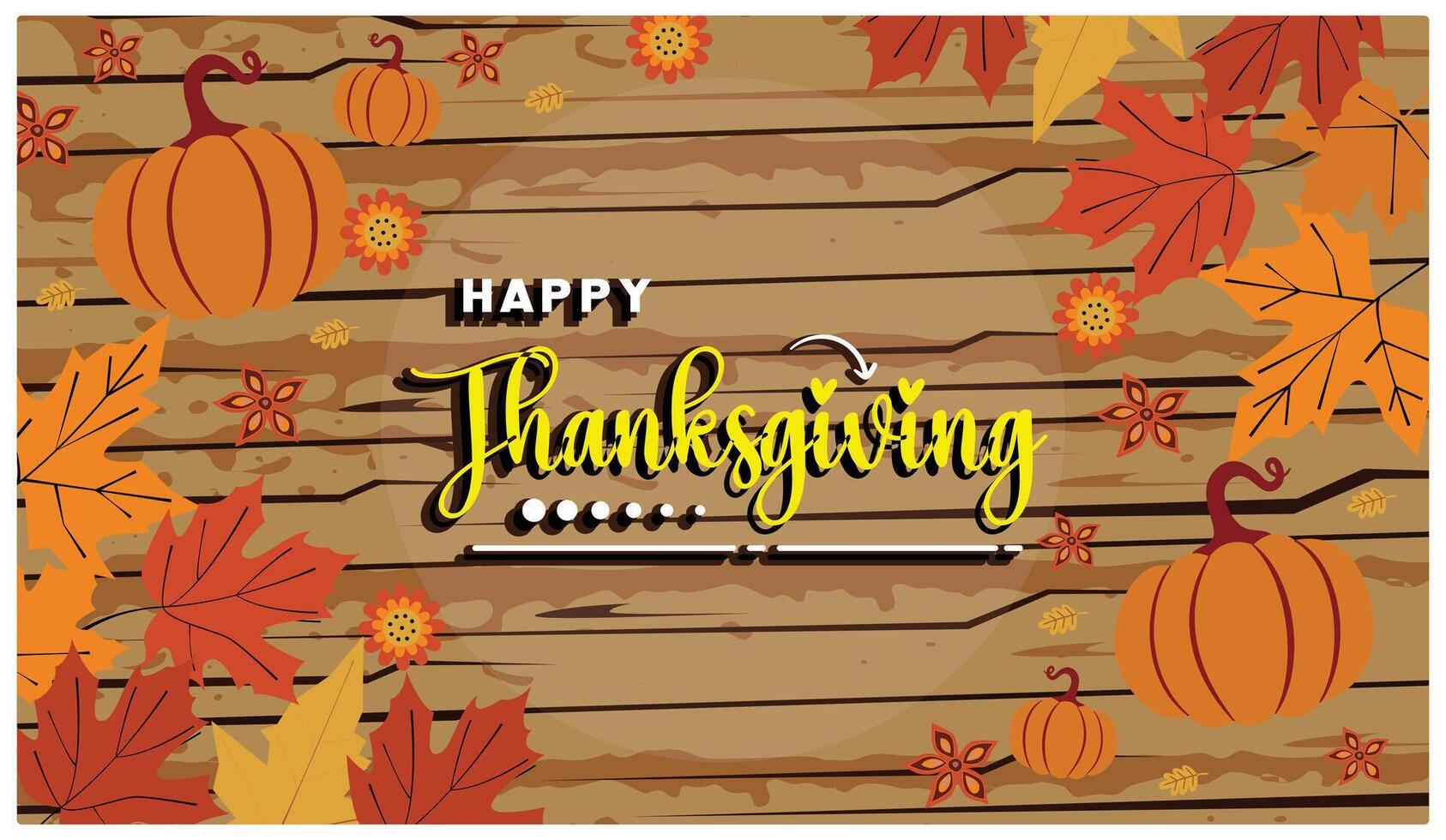 Thanksgiving with pumpkins and autumn leaves. Thanksgiving text on wooden board. Thanksgiving concept. Flat illustration. vector