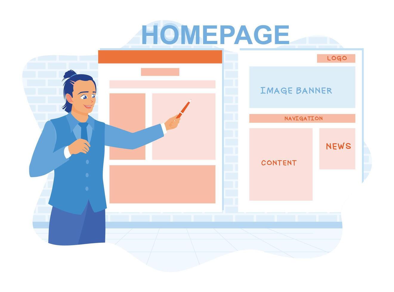 Designers create website development frameworks. Developing software applications on computers. Web design concept. vector
