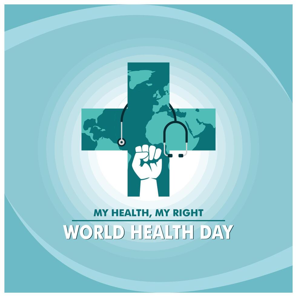 Hand clenched into a fist with a stethoscope. My Health My Rights. World Health Day concept. Flat illustration. vector