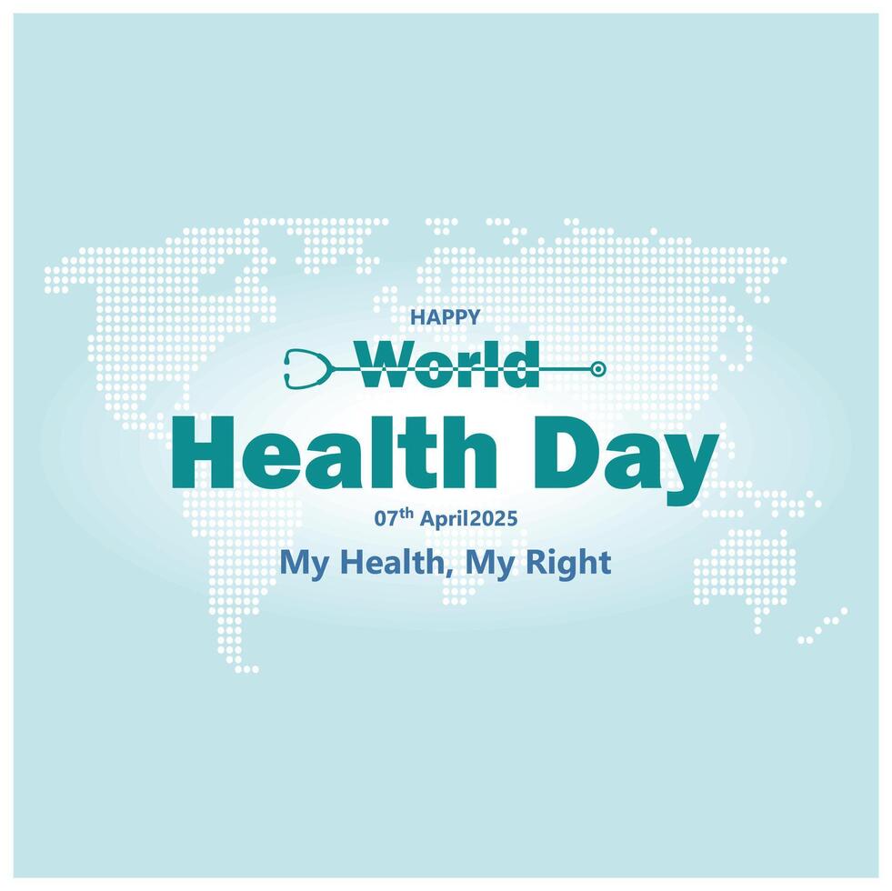 World Health Day text with world map. Global healthcare. World Health Day concept. Flat illustration. vector