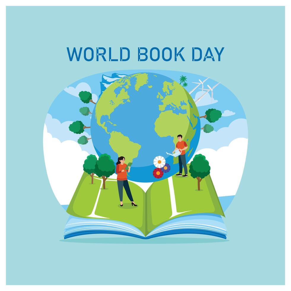 Open book and globe. The importance of knowledge that emerges from a book. World Book Day concept. Flat illustration. vector